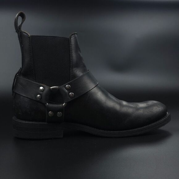 FRYE Stone Harness Chelsea Boots Black Boho Grunge Moto Biker Western Cowboy 9